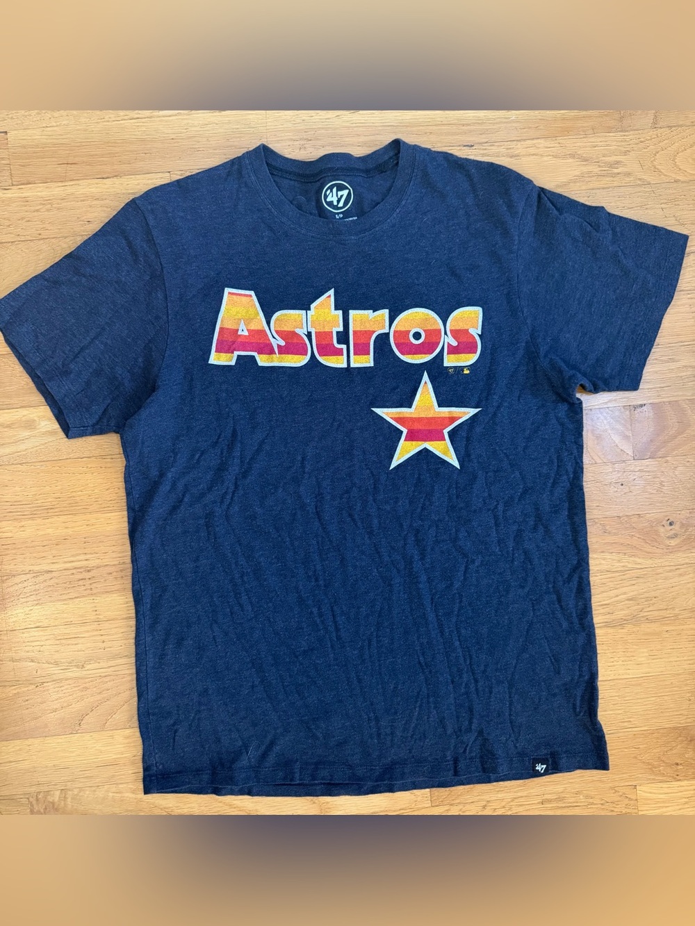 47 Brand Houston Astros Retro Stripe Logo Navy T Shirt Adult Small MLB